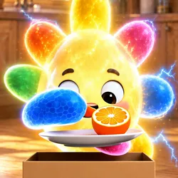 Scânteie — Foodie Monsters character, RADAR Kids 2026 (eating)